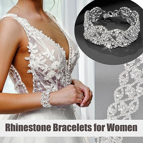 Gifikoi Rhinestone Stretch Bracelets For Women Shiny Bridal Stackable Bracelet Elastic Multilayer Strand Link Tennis Bracelets Set thumb #1