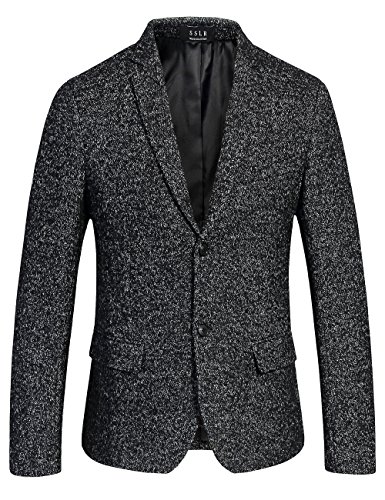 SSLR Men's Stylish Two Button Blazer Casual Wool Suit Jacket (X-Large, Black)