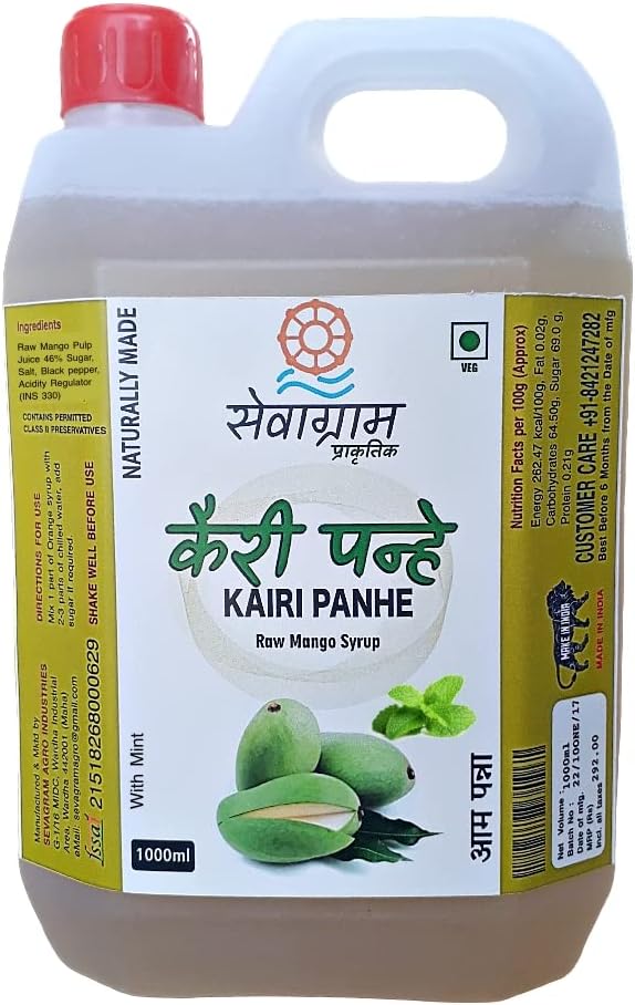 Sewagram Prakrutik Kairi Panhe with Mint | Natural Raw Mango Syrup | Aam Panna | Sharbat | 1 Ltr