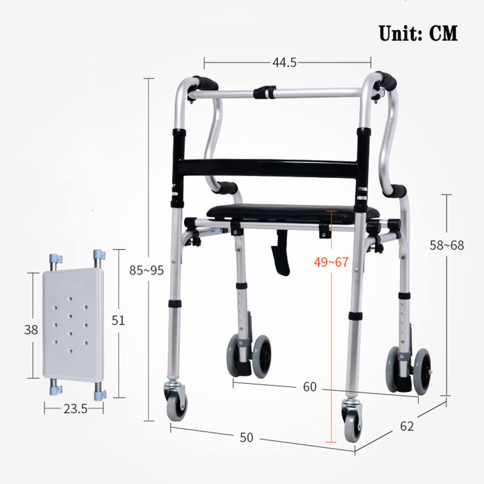 HMTE Andador Plegable para Ancianos Ruedas y Asientos con Frenos Andador de Pie Multiusos Asistido Aleación de Aluminio Ligero y Plegable Equilibrio y Estabilidad