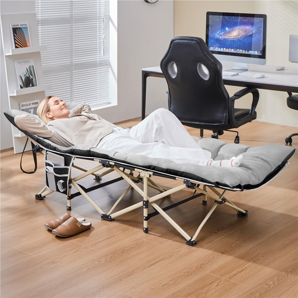 Yaheetech Feldbett mit Matratze Campingbett klappbar Gästebett mit Tragetasche & Seitentasche 191 x 67 cm Gartenliege bis 150 kg Belastbar, Grau Matratze+Schwarz Bett