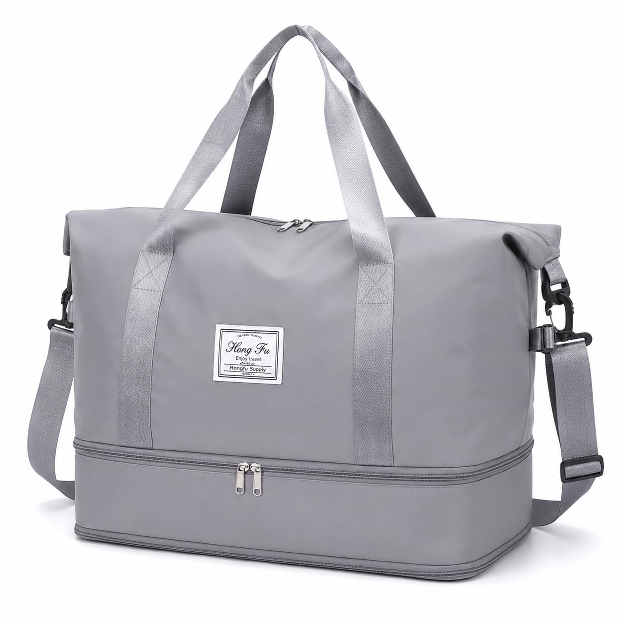 Expandable Travel Duffle Bag for Women, Foldable Lightweight Carry On Luggage Bag with Shoe Compartment, Hospital Delivery Bag, Weekend Overnight Travel Tote - Grey-image-48
