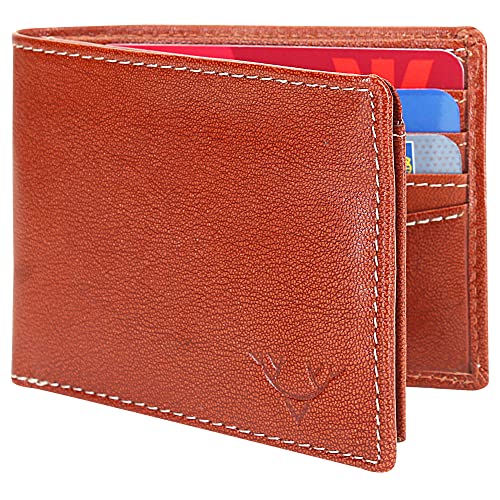 DECATINY Cartera de seguridad de cuero para hombre, con bloqueo RFID, marrón, plegable
