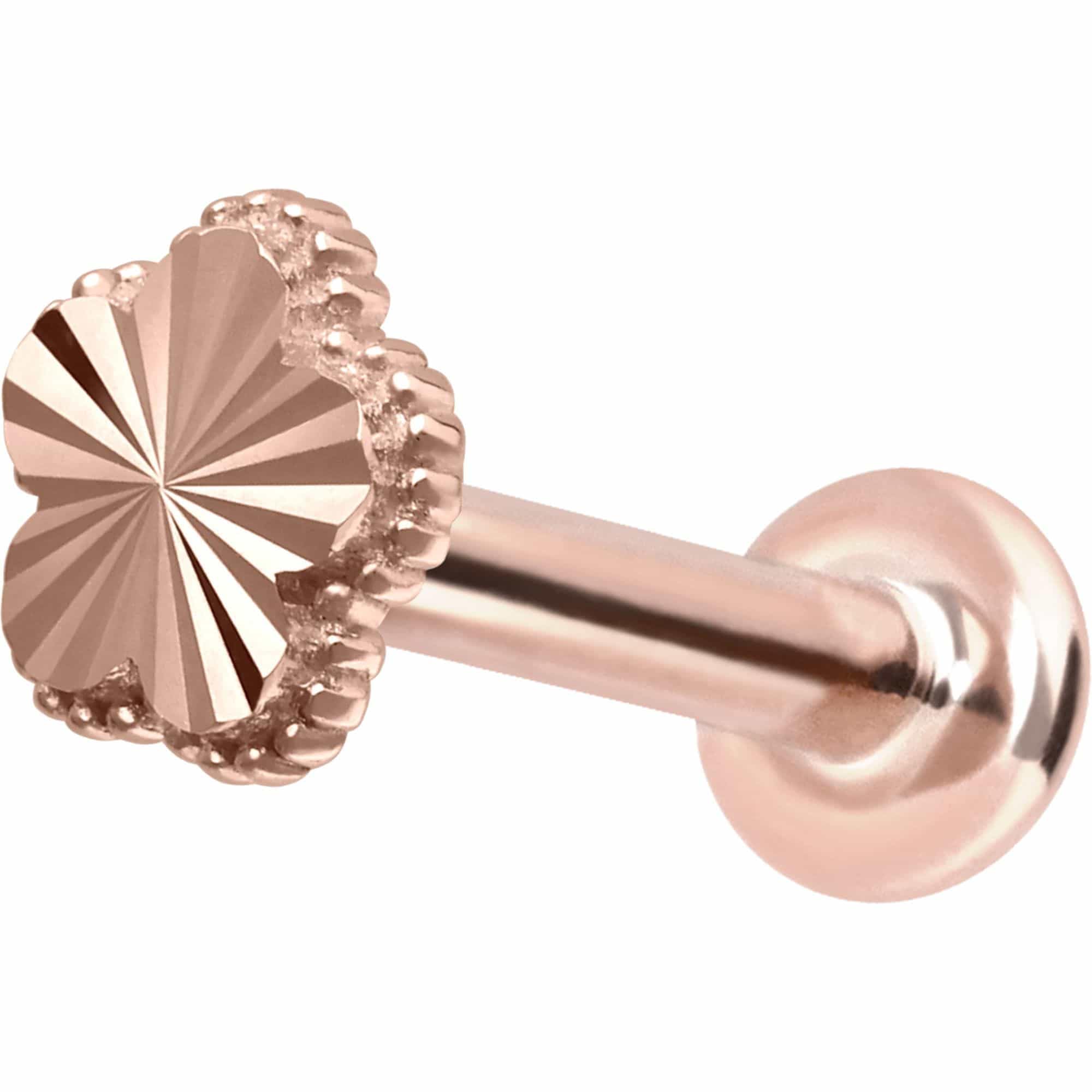 PIERCINGLINE Piercing Stecker 14 Gold Labret mit Innengewinde BLUME 585er Gold - Roségoldfarben, Goldfarben, Silberfarben