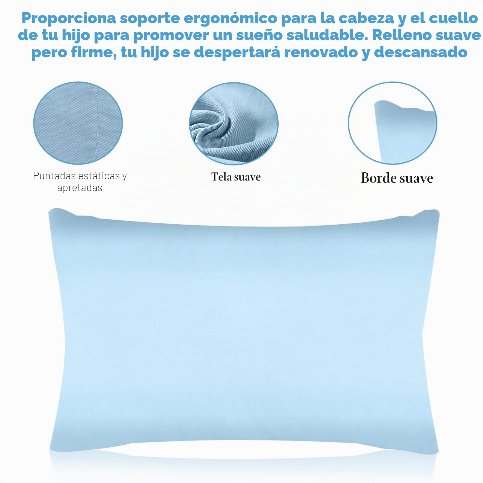 Mini almohada para siesta para niños, con funda de almohada de algodón, mini almohada para viajes, cojín suave, almohada para siesta infantil, cojín para niños (azul, 28 cm x 17 cm)