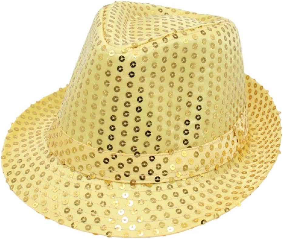 Western Sequin Fedora Hat Solid Color Dance Hat Retro Disco Cap Unisex Costume Cap for Party Props Supplies