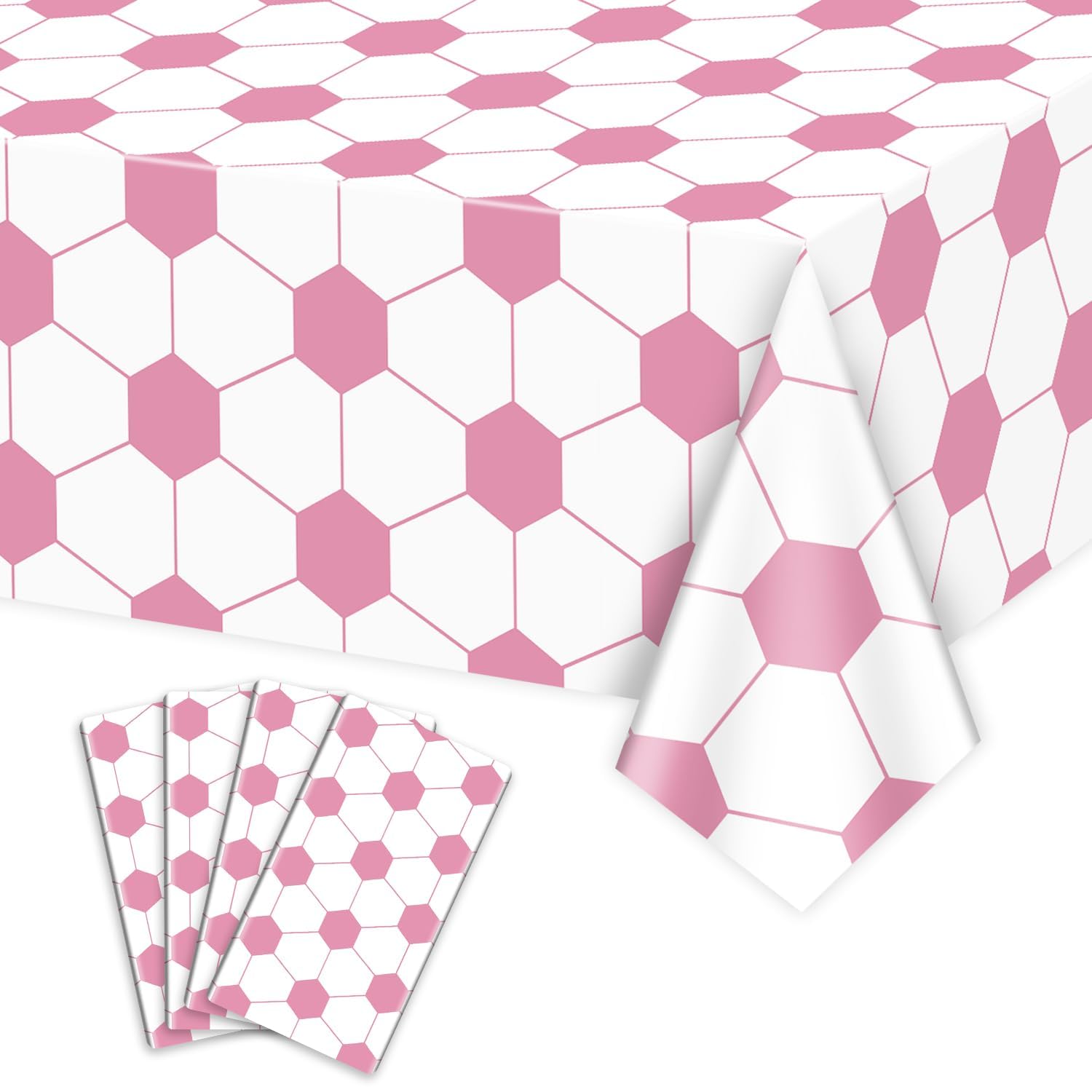 4Pcs Football Tablecloths, Pink Football Pattern Party Table Cover, Rectangular Sports Ball Football Party Decorations for Her Fan Sports Event Football Birthday Party Supplies, 130 x 220cm โ image 1