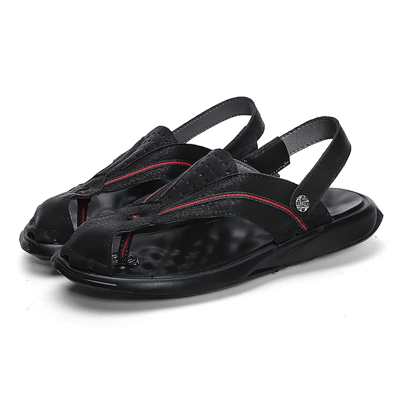 CLSQLXYJZC Zapatillas de Playa Antideslizantes para Hombre, Suela de Goma de Verano, Sandalias de Cuero con Punta Cerrada, Zapatillas Casuales Transpirables y livianas con Correa de talón Ajustable