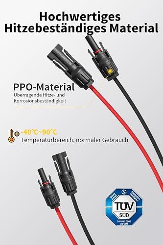 Câble Solaire 4mm²/6mm², Cable Panneau Solaire 1/2/3/5/8/10/12/15/18/20M, IP67 Étanche, Câble d'extension de Câble Solaire avec Connecteurs Mâles et Femelles pour Panneau Solaire(6mm² 5M) - 6