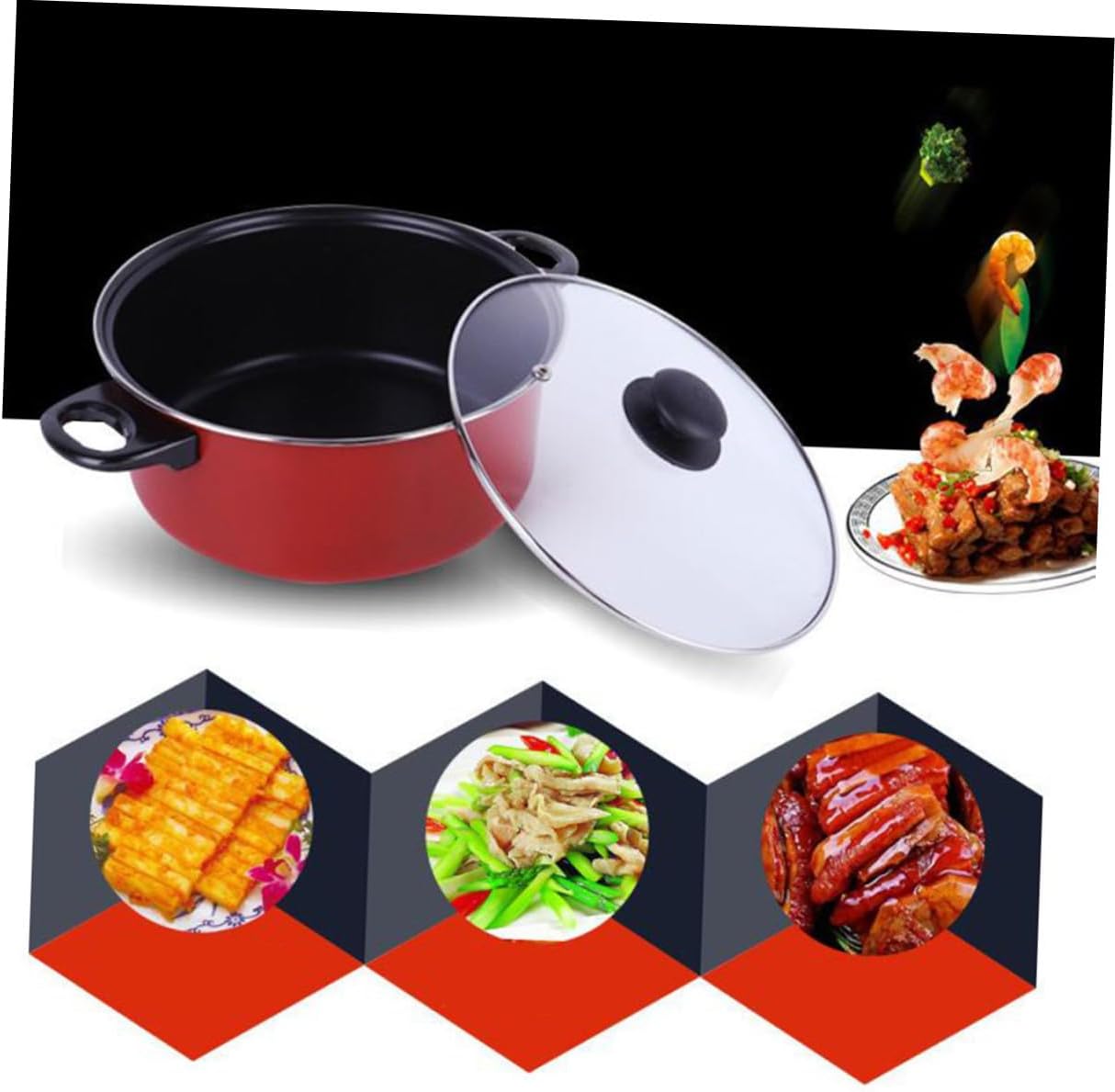 3pcs Non-stick Frying Pan Soup Pot Milk Pan Set Red Multifunctional Kitchen Utensil Cooking Tool for Home Daily Use and Space-saving