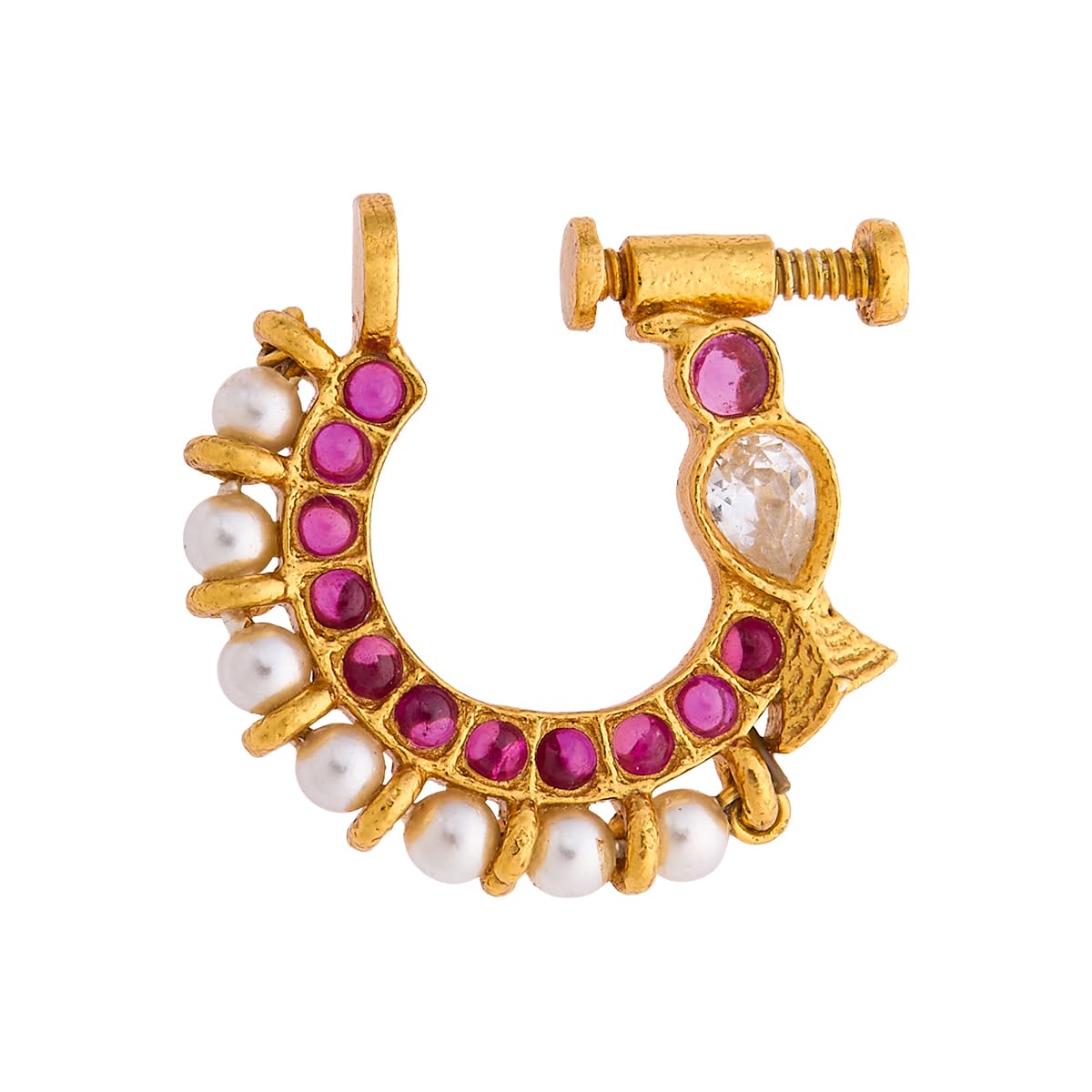 kushal's Fashion Jewellery Ruby-Pearl Gold Plated 92.5 Silver Temple Nath for Women | Festive, Bridal & Occasion Wear - 469635-picture-19