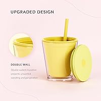 Vista 3 de Maars - Vaso clásico de acrílico con tapa y pajilla, vaso de jugo aislado prémium de 10 onzas para niños, vasos de plástico reutilizables de doble