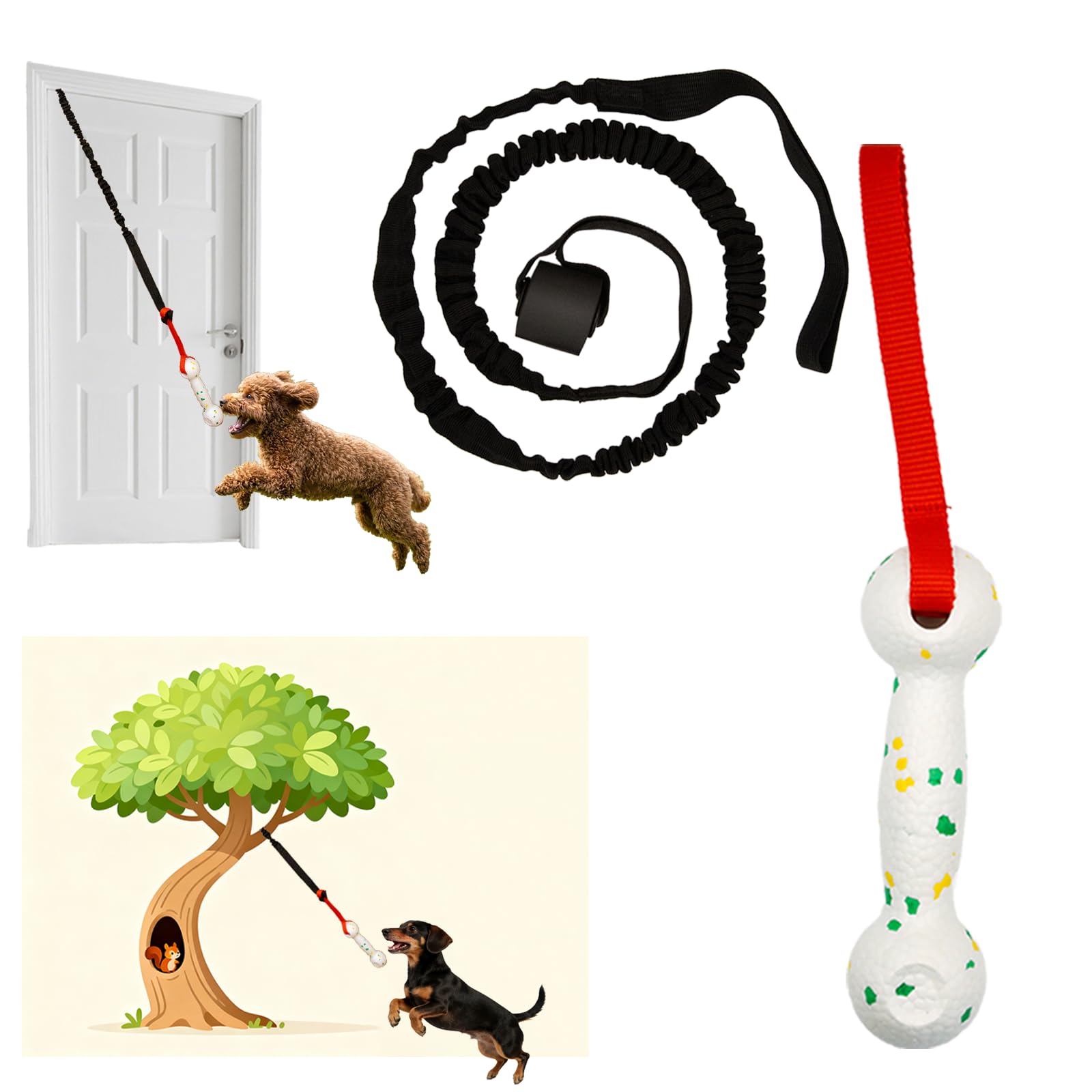 GDuolaPaws Hanging Dog Bungee Tug Toy for Puppy Small Medium Dogs, Indoor Spring Pole Over Door, Outdoor Tree Tether Tug, Interactive Pull Rope with Durable ETPU Head for Bumper Fetch and Chew