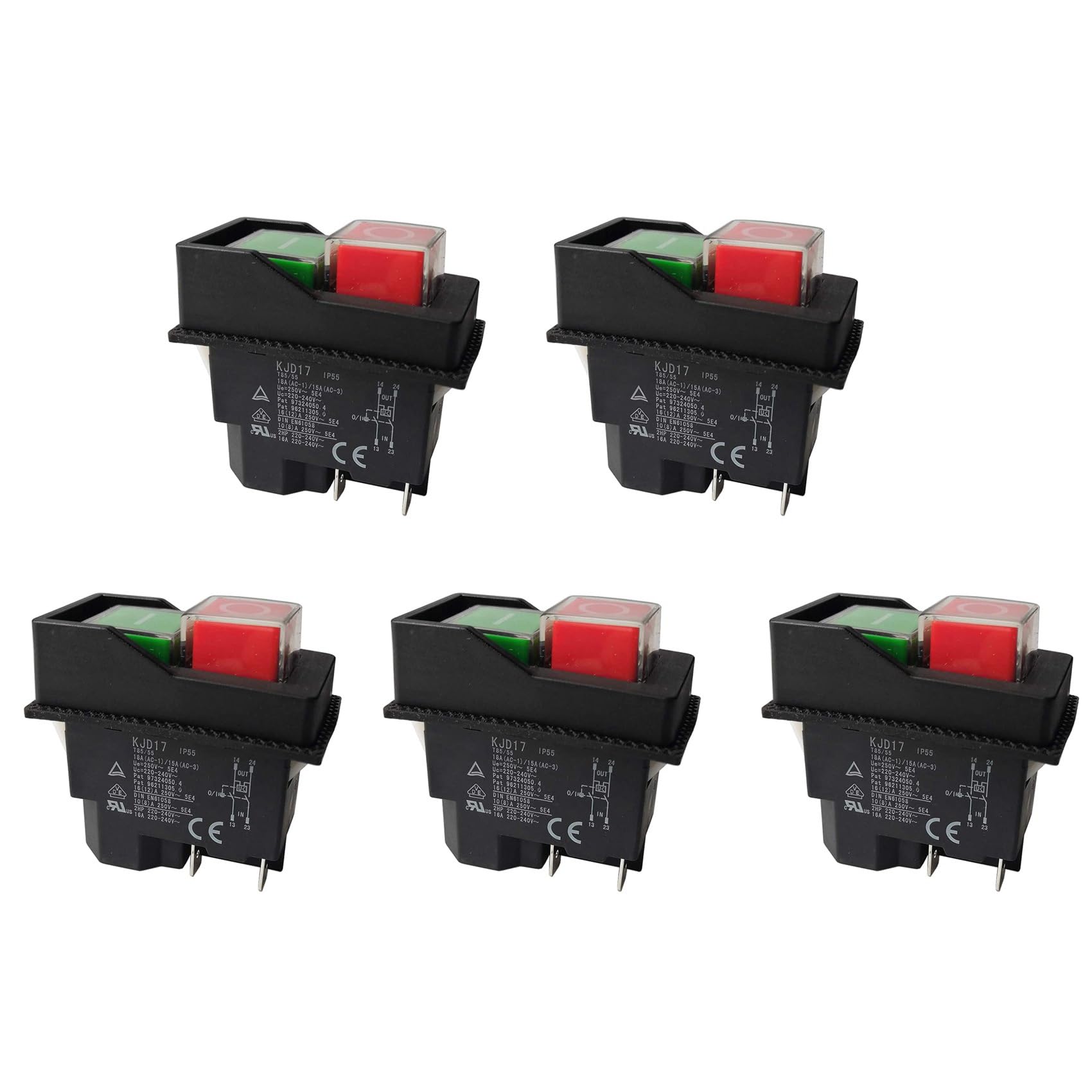 5X Interruptores ElectromagnéTicos Interruptores Pulsadores para Herramientas de JardíN KJD17 220V Terminales de 4