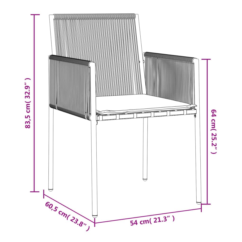 Set 2 Sedie da Giardino in Polyrattan Nero con Cuscini | Poltrone da esterno con braccioli e spessi cuscini grigi, ideali per arredare balcone, terrazza e patio con stile.