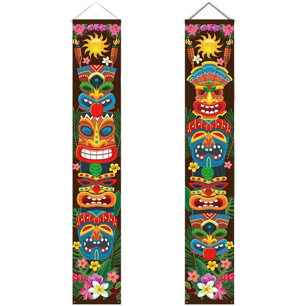 Lpitoy Hawaiian Aloha Door Banner Party Decorations, Tiki Banner Door Porch Signs for Tiki Bar Tropical Carnival Party Backdrop Decor Hanging Supplies