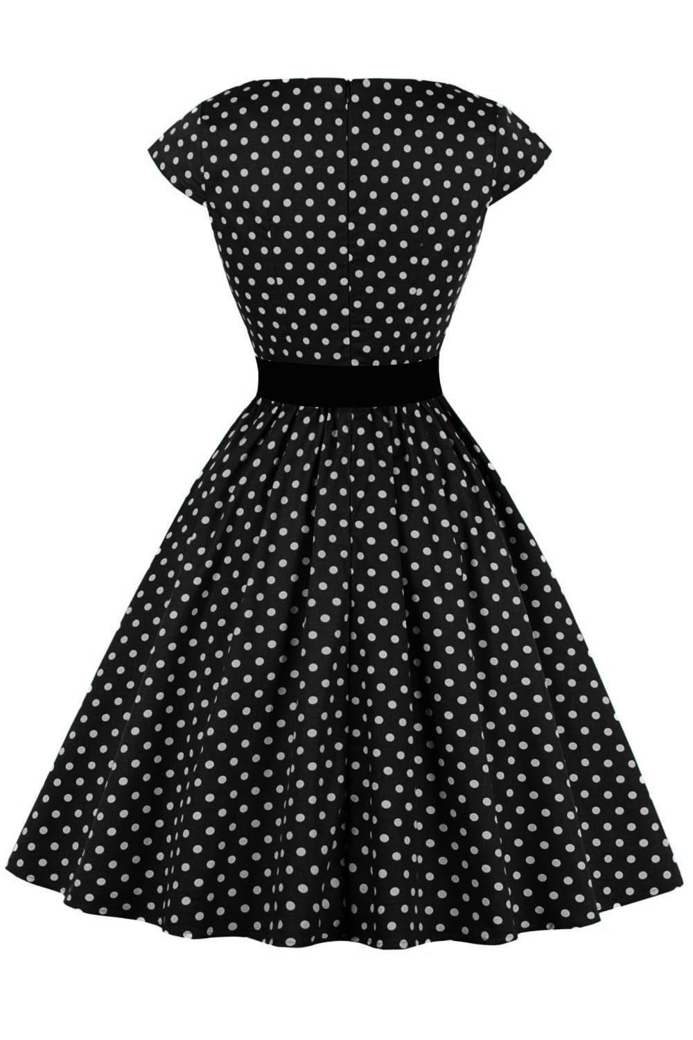 AXOE Donna Abito Vintage Anni 50 Cotone Traspirante, Linea A, Scollo A Barca, Cintura Contrasto Rimovibile