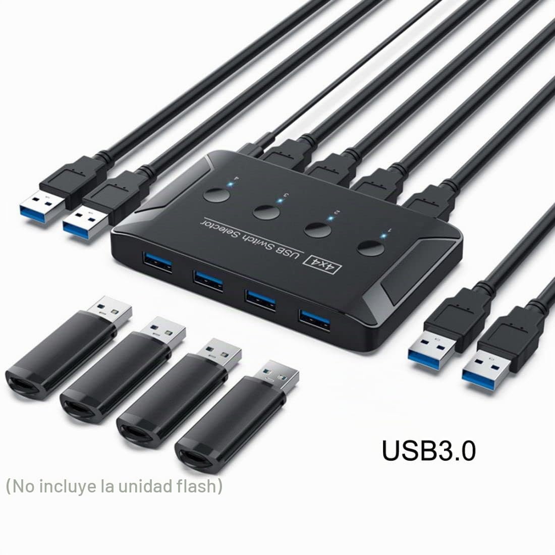 chenyang Conmutador KVM USB 3.0 para compartir 4 ordenadores, 4 dispositivos USB para teclado, ratón, escáner, impresora