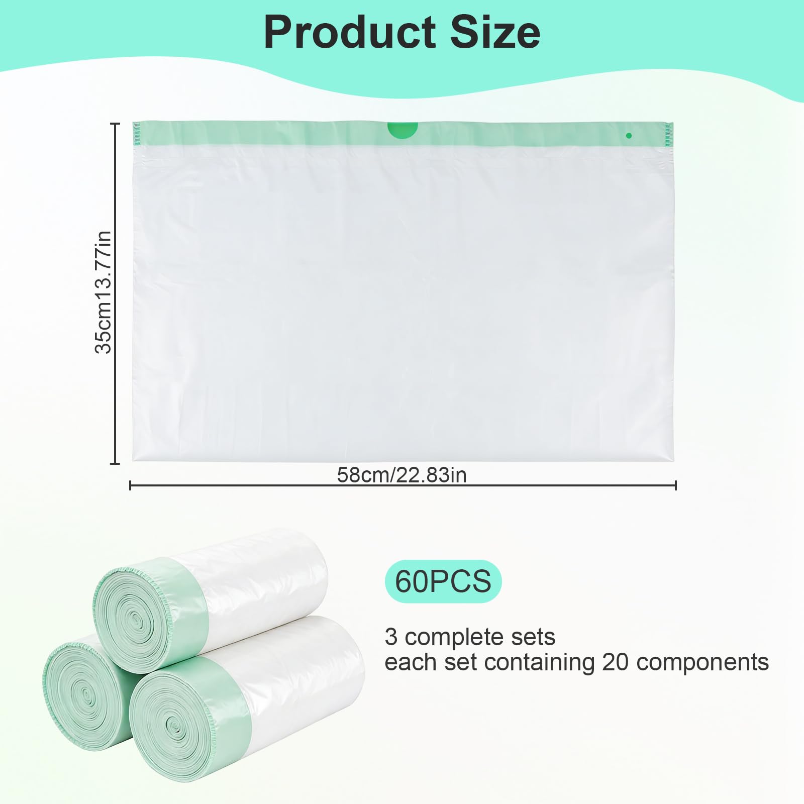 60 sacchetti per lettiera, sacchetti per toilette per gatti, per toilette elettrica autopulente, biodegradabili, impermeabili, resistenti allo strappo, 58x35 cm