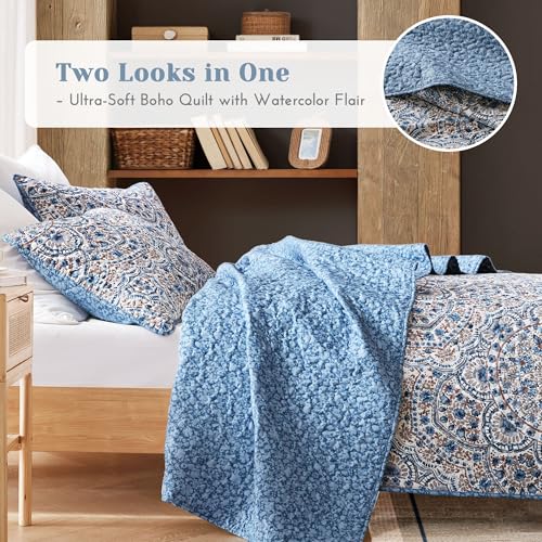 Comfort Spaces Valerie Boho Reversible Twin Quilt Bedding Set, 2 PC, Blue - image 2