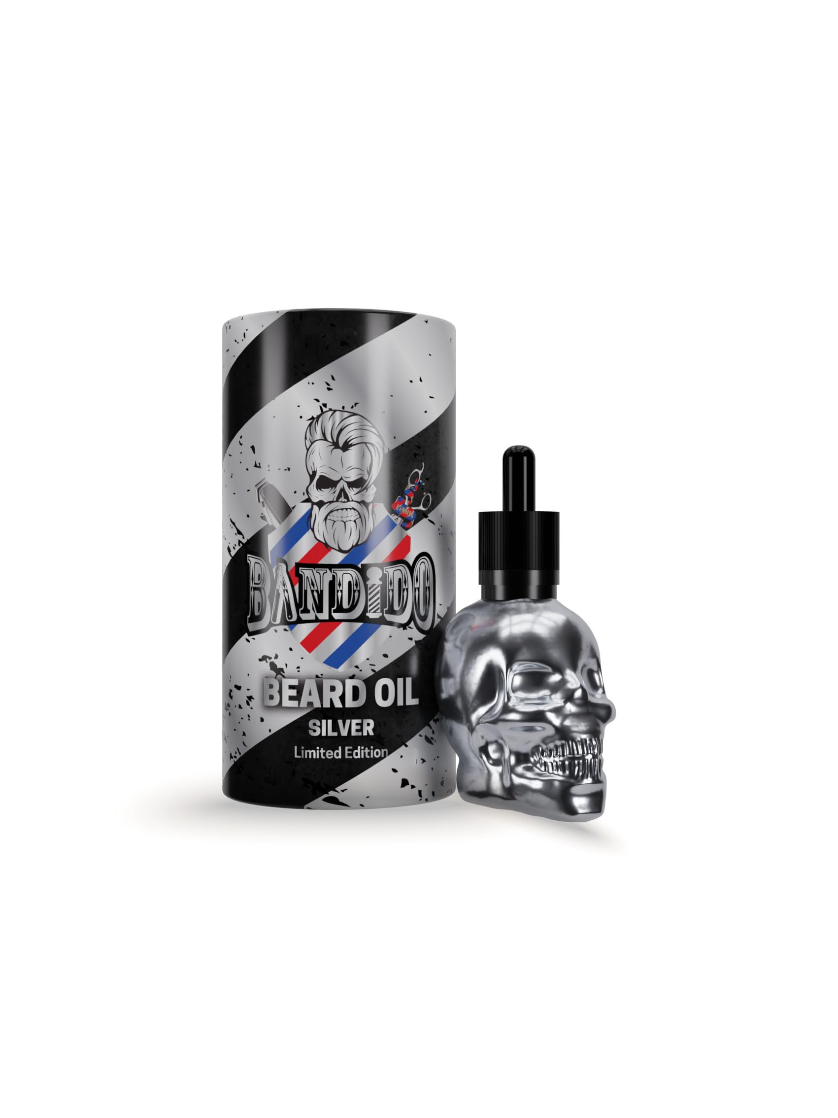 Bandido Aceite para barba para el cuidado diario de la barba de 3 días o barba completa, aceite de barba como regalo para hombres, 40 ml con dispensador de pipeta, diseño de calavera, sérum para