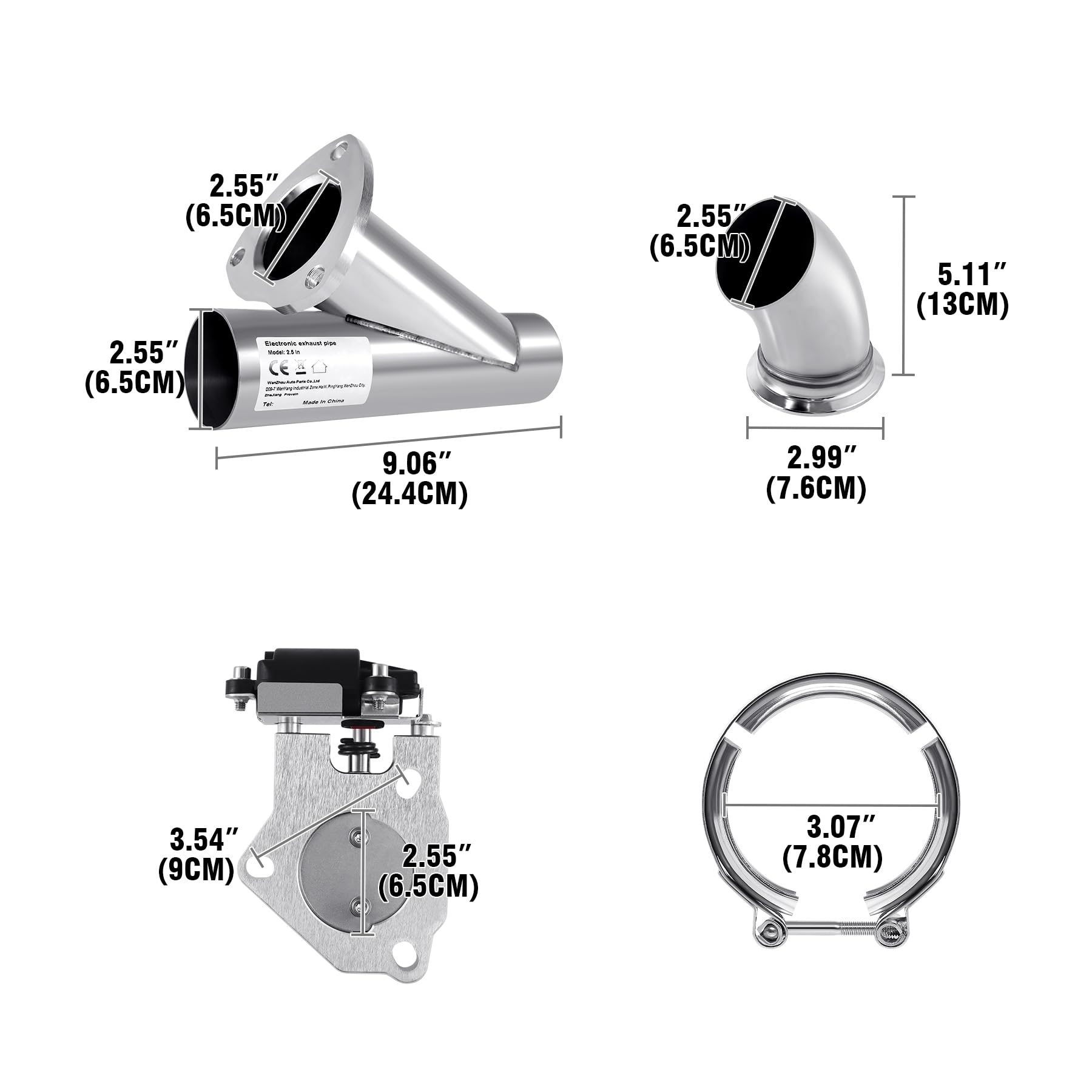 Kit de système de commutation de soupape d'échappement à rabat de silencieux arrière électrique en acier inoxydable de 2,5"63 mm avec télécommande Soudure requise