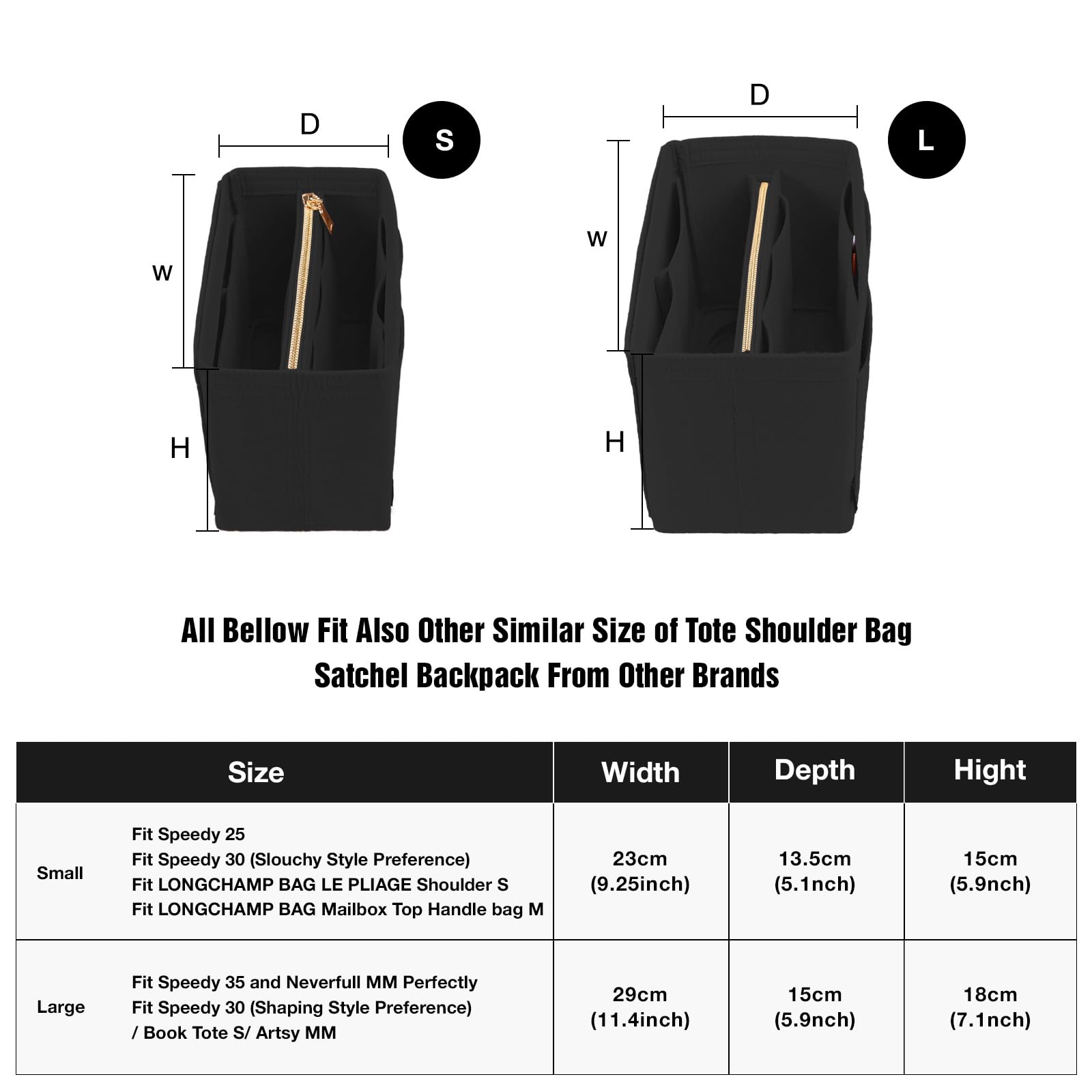 NEPAK Organizzatore di feltro per donne (con borsa rimovibile),Feltro Organizer da Borsa,Borsa di pannolini (Nero,L)