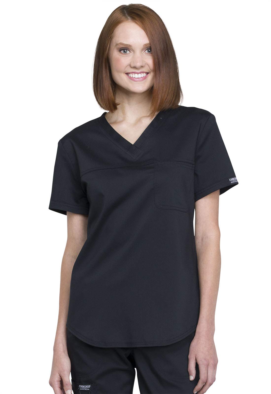 CherokeeScrubs for Women Tuckable V-Neck O.R. Scrub Top with Chest Pocket,Soft Stretch,Easy Care Medical Uniform - WW657