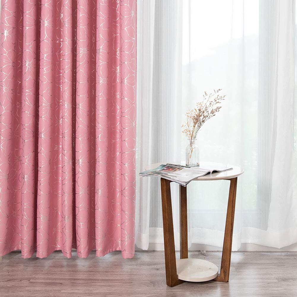 Boyouth Lily zasłony zaciemniające z nadrukiem na gorąco, zasłony okienne z oczkami do salonu, sypialni, różowe, 2 panele, 99 x 260 cm