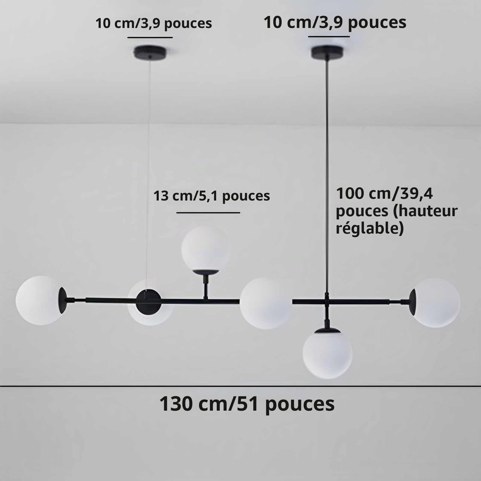 6-lumières E27 lustre moderne Europe du nord boule de verre lampe suspendue pour salon salle à manger Art décoration Restaurant noir pendentif lumière