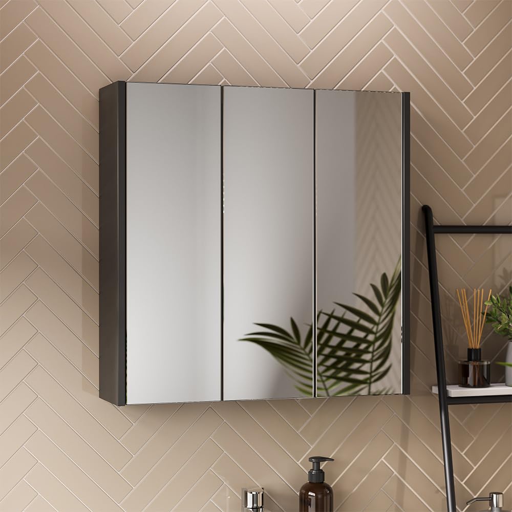 Vicco Specchio contenitore bagno Majest, Antracite, 67.4 x 68 cm con 3 porte a specchio, adatto per montaggio a parete e combinabile con la serie Majest