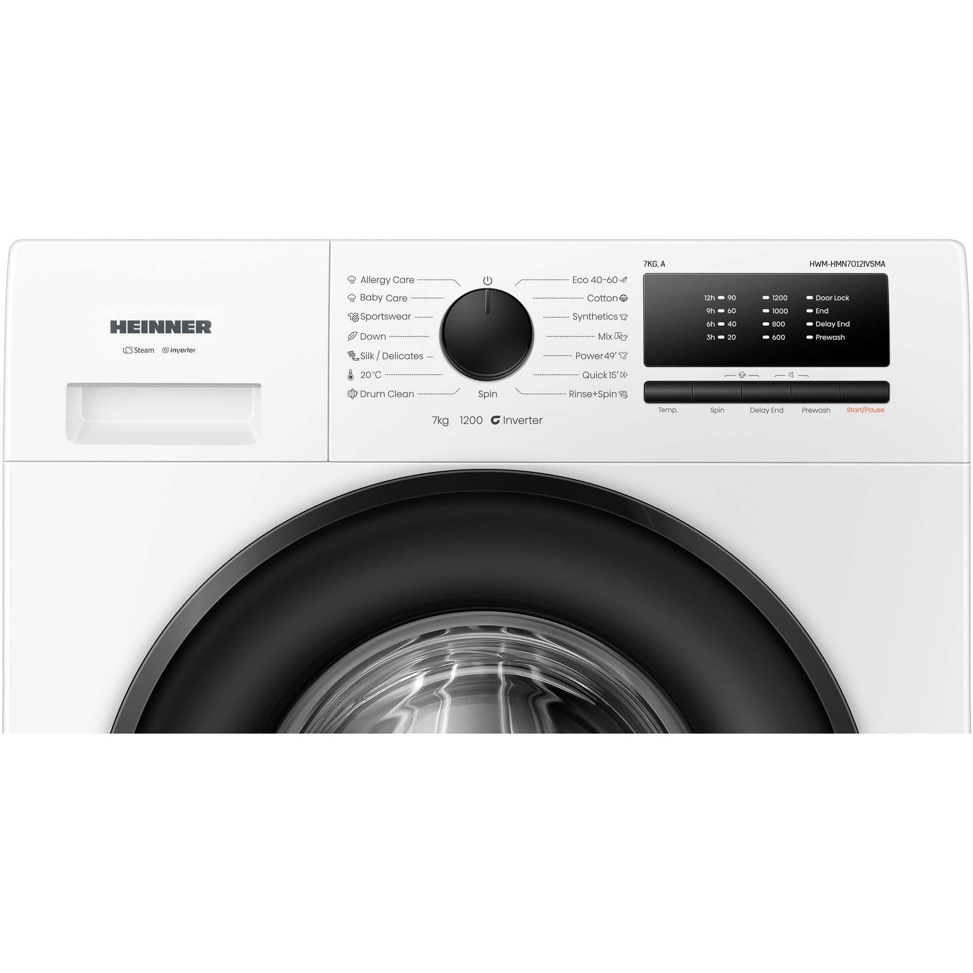 Waschmaschine 7 kg Slim Frontlader nur 38,5 cm tief, 1200 U/min, Inverter Motor, 15 Programme inkl. Steam Care, Energieklasse A, Quick 15', Kindersicherung, Weiß, HWM-HMN7012IVSMA