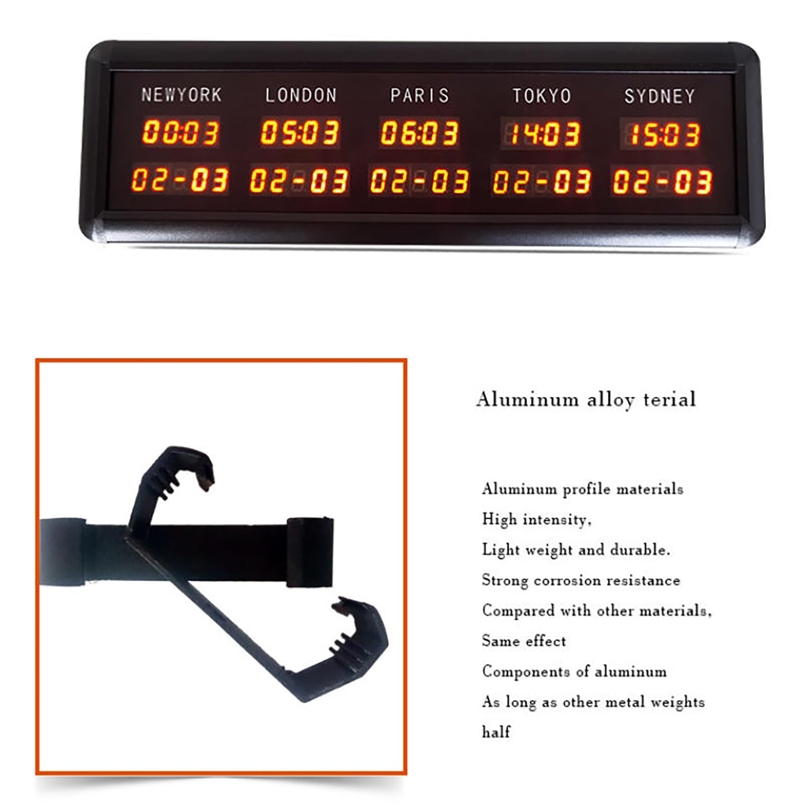Orologio Con 5fusi Orari Mondiali,orologiodigitale Con Fusiorari Multipli,visualizzazione Automatica Della Data,attenuazione Continua,installazione Multipli, Alloggiamentointeramente In Alluminio