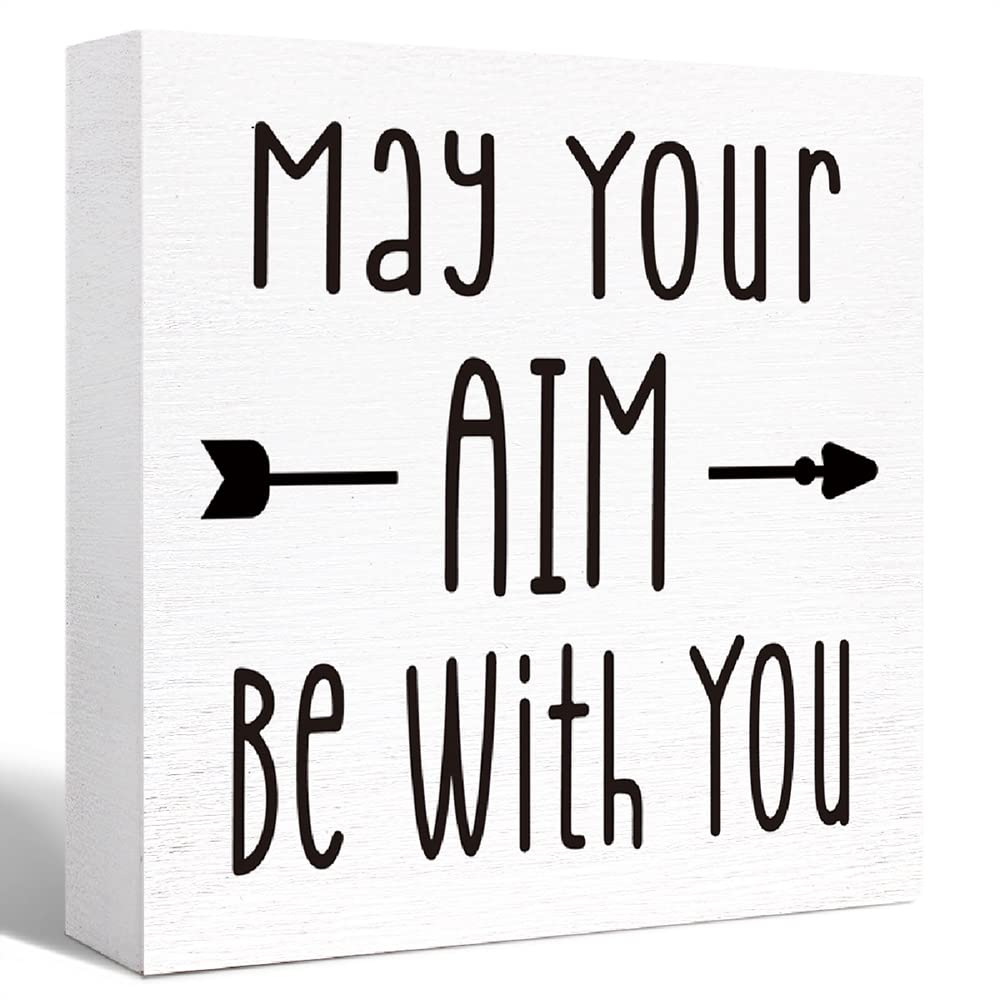Funny Bathroom Wood Sign May Your Aim be with You Wood Block Sign for Bathroom Shelf Toilet Restroom Home Tabletop Desk Decor,Farmhouse Bathroom Wooden Box Sign 5x5 Inch