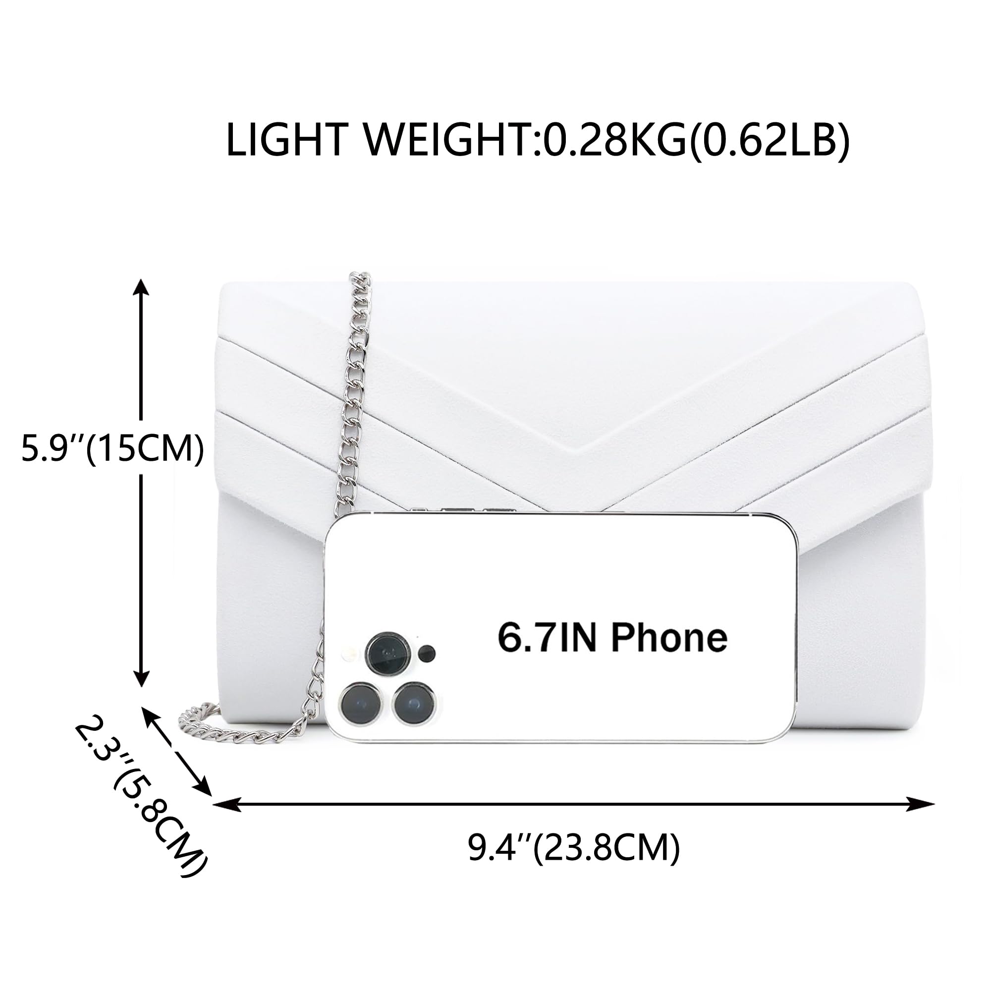 Milisente Evening Bag for Women, Suede Envelope Evening Purses Crossbody Shoulder Clutch Bag: 808 White