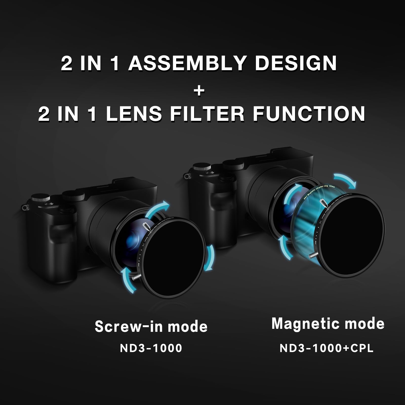 H&Y EVO 82 mm zmienny ND3-1000 i CPL filtr 2 w 1, podwójny uchwyt magnetyczny i gwintowany filtr polaryzacyjny o neutralnej gęstości (1,5-10 przystanków), niemieckie szkło True Color, 22-warstwowa