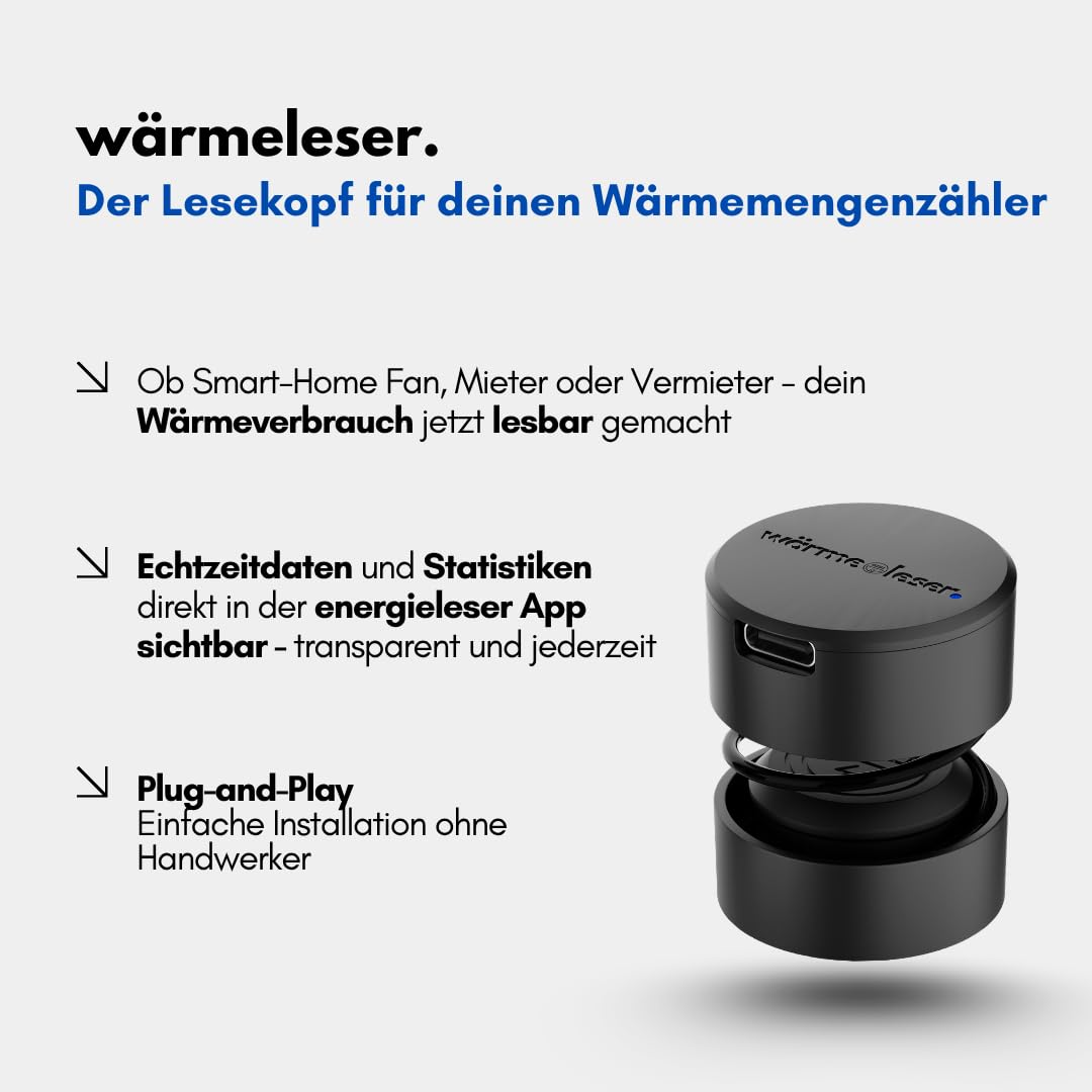 WLAN Lesekopf für Wärmemengenzähler & Wärmezähler mit App, Energieverbrauch messen, optische Schnittstelle, USB-C, Plug & Play, Home Assistant