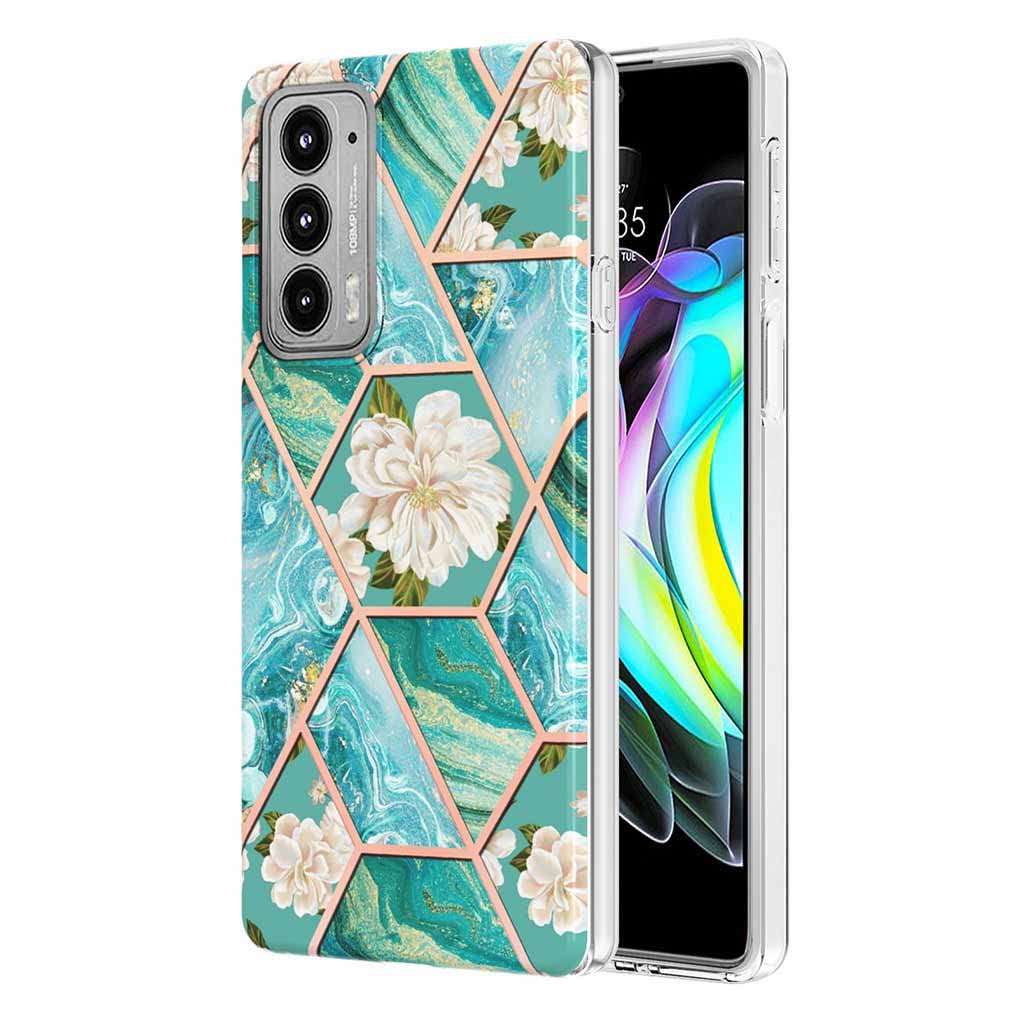 SEAHAI Cover per Motorola Moto E20, Custodia Protettiva Ultra Sottile ed Elegante in Silicone TPU Flessibile, Glitter Marmo Cover Antiurto per Motorola Moto E20 - Fiore Rosa