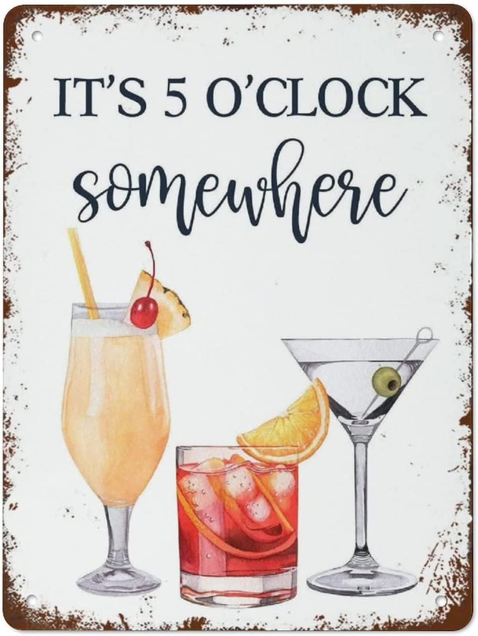 Hlbsdm It's 5 O'clock Somewhere Vintage Metal Signs Print Poster Kitchen Wall Art Home Decor Tin Sign Funny Decorations For Home Bar Farm Wall Decor Plaque 12X16 Inches
