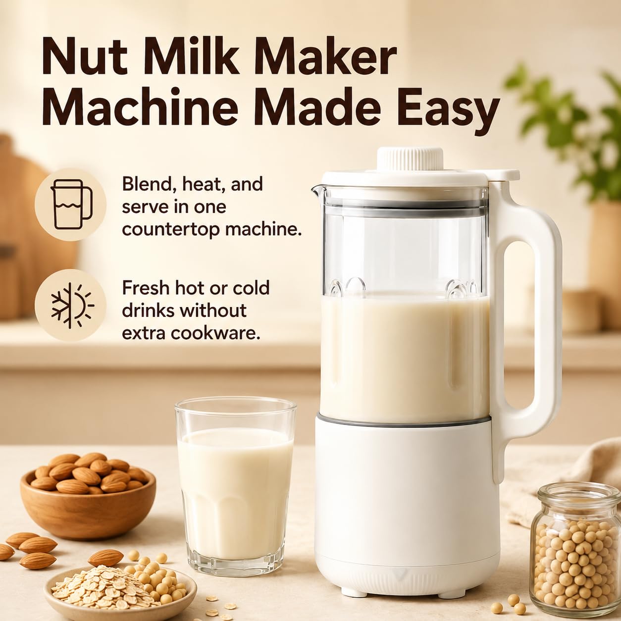 Machine lait noix, 21 000 tr/min, chaleur 800 W, 8 menus intelligents