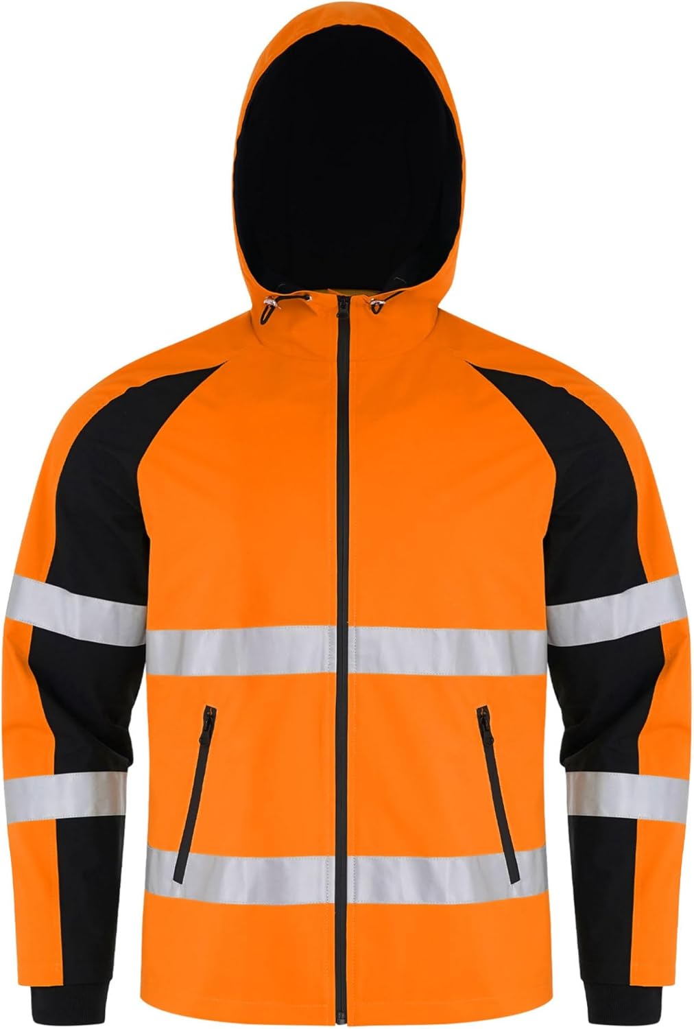 TiaoBug Mens Reflective Work Hooded Jacket Color Block Zipper High Visibility Hoodie Cycling Safety Coat Police