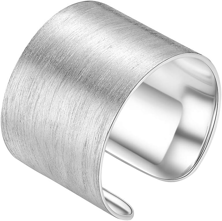 PROSTEEL 925 Sterling Silver Ring, Flat Plain Wide Band Ring Adjustable, Mens Womens Jewelry
