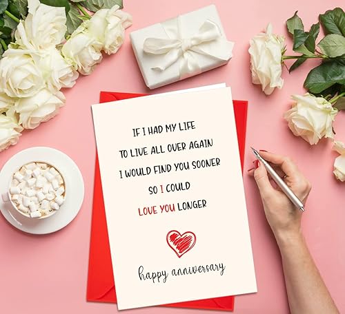 Miniatura 6 de Tarjeta de feliz aniversario para novia, novio, esposa, marido, divertida tarjeta de aniversario con texto en inglés "If I had My Life to Live All