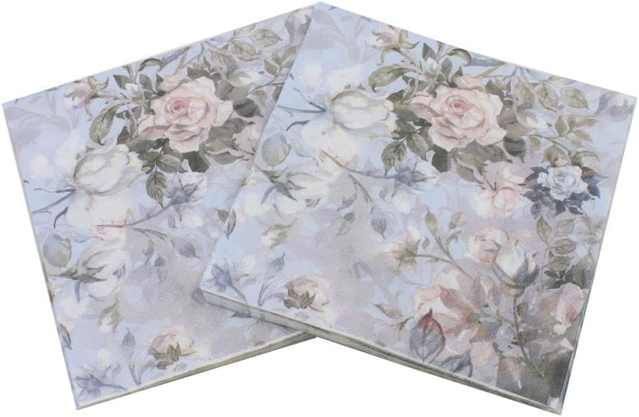 WallyE French Rose Paper Napkins, Vintage Floral Tissue for Tea Party, Luncheon, Bridal Shower, Tea Party, Wedding or Decoupage, 20 Pack