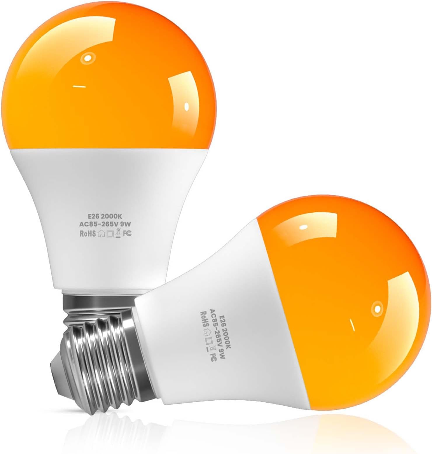 Bonlux Amber Light Bulbs 2000K, A19 9W E26 LED Yellow Soft Warm Sleep Light Bulb Blue Light Blocking (60 Watt Equivalent) for Bedroom,Healthy Sleep, Baby Nursery Light, Night Light Bulb, 2 Pack