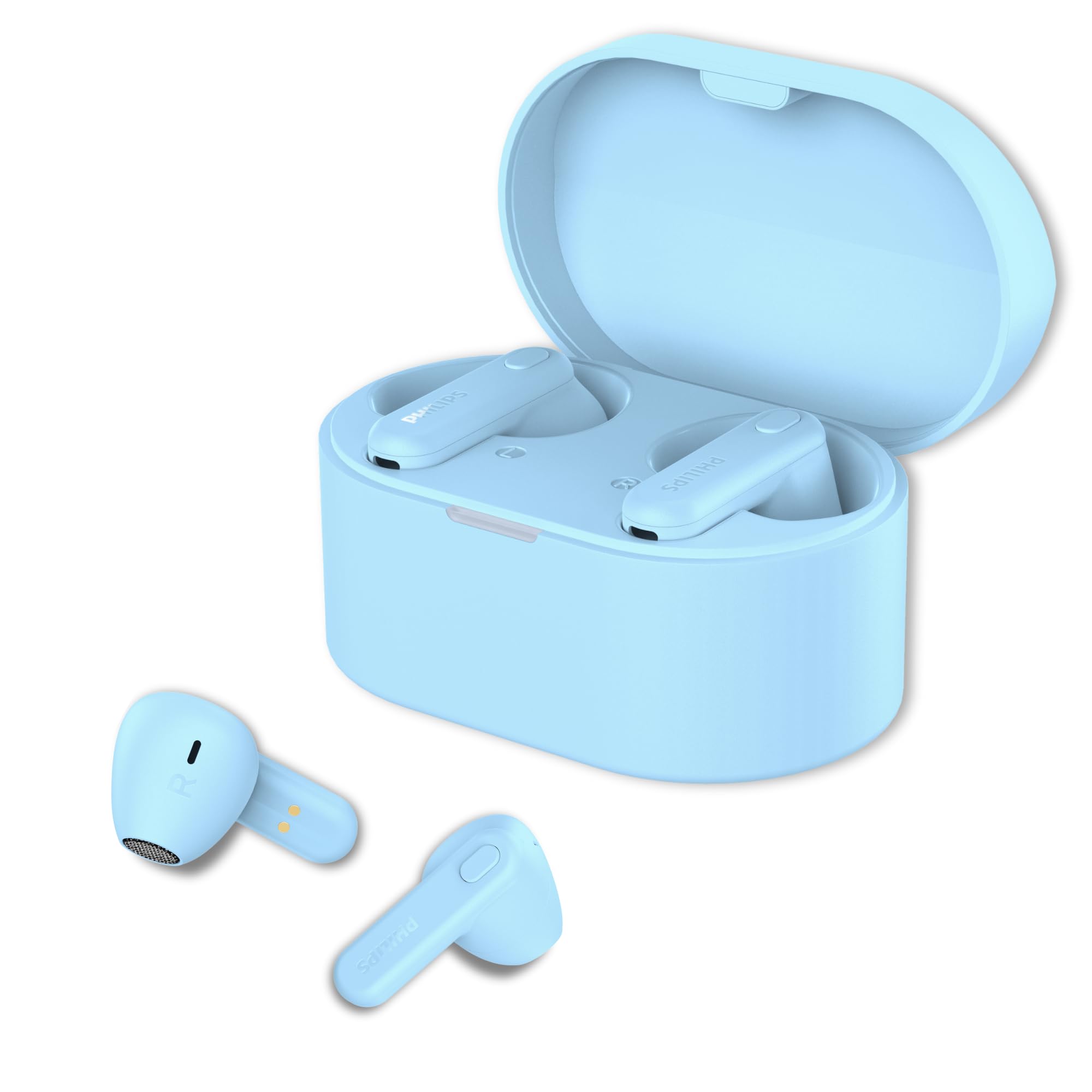 PHILIPSTrue Wireless Earbuds, TWS Bluetooth 5.3 Headphones, 13mm Drivers, AI Mic for Clear Calls, IPX4 Waterproof, 15 Hours Playtime, Compatible w/iPhone Android & Bluetooth Devices, TAT1138 Blue