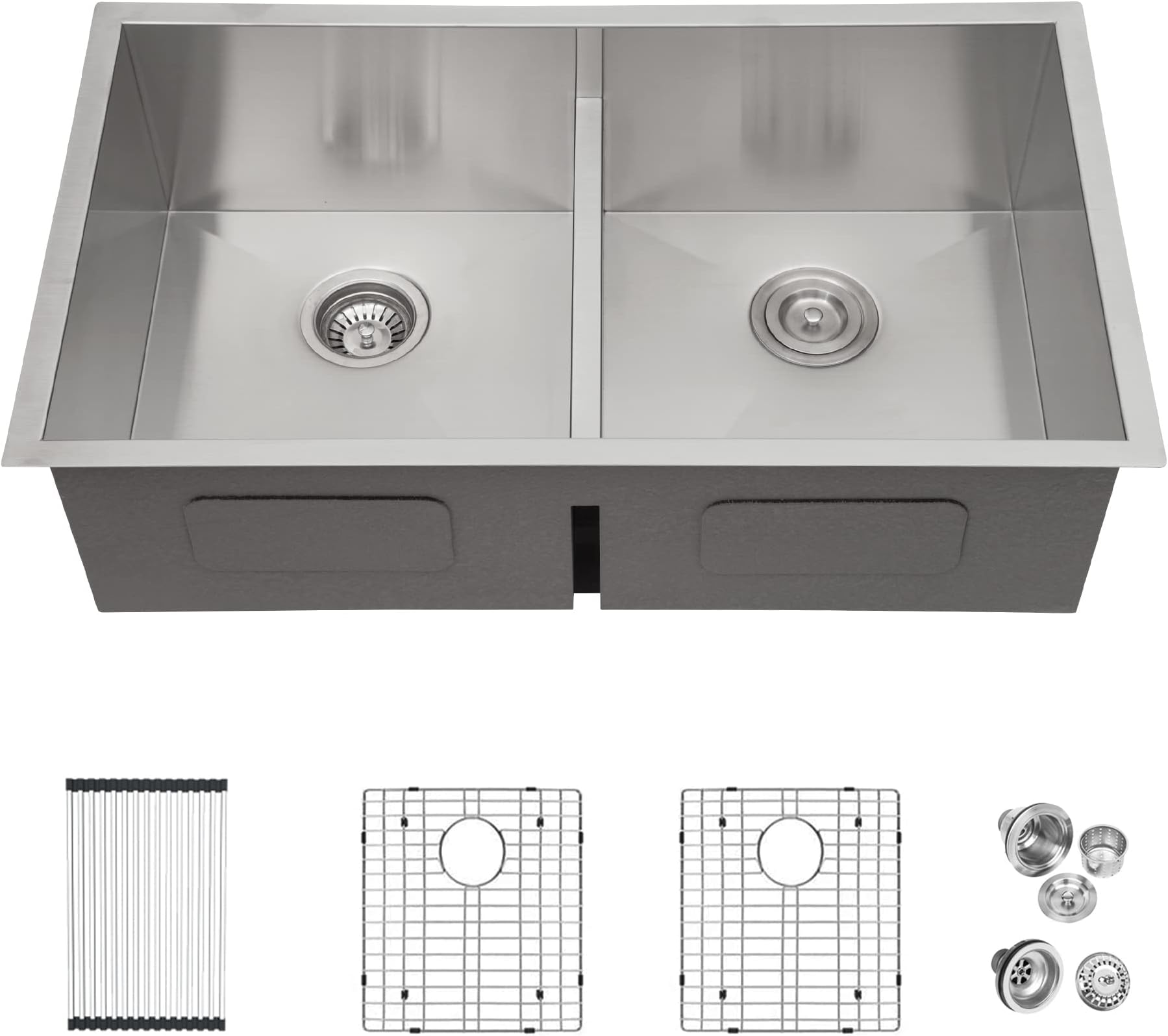 LORDEAR33 Double Bowl Kitchen Sink 33x19 Inch Undermount Kitchen Sink Low Divide Double Bowl 50/50 16 Gauge Stainless Steel Kitchen Sink Basin Handmade