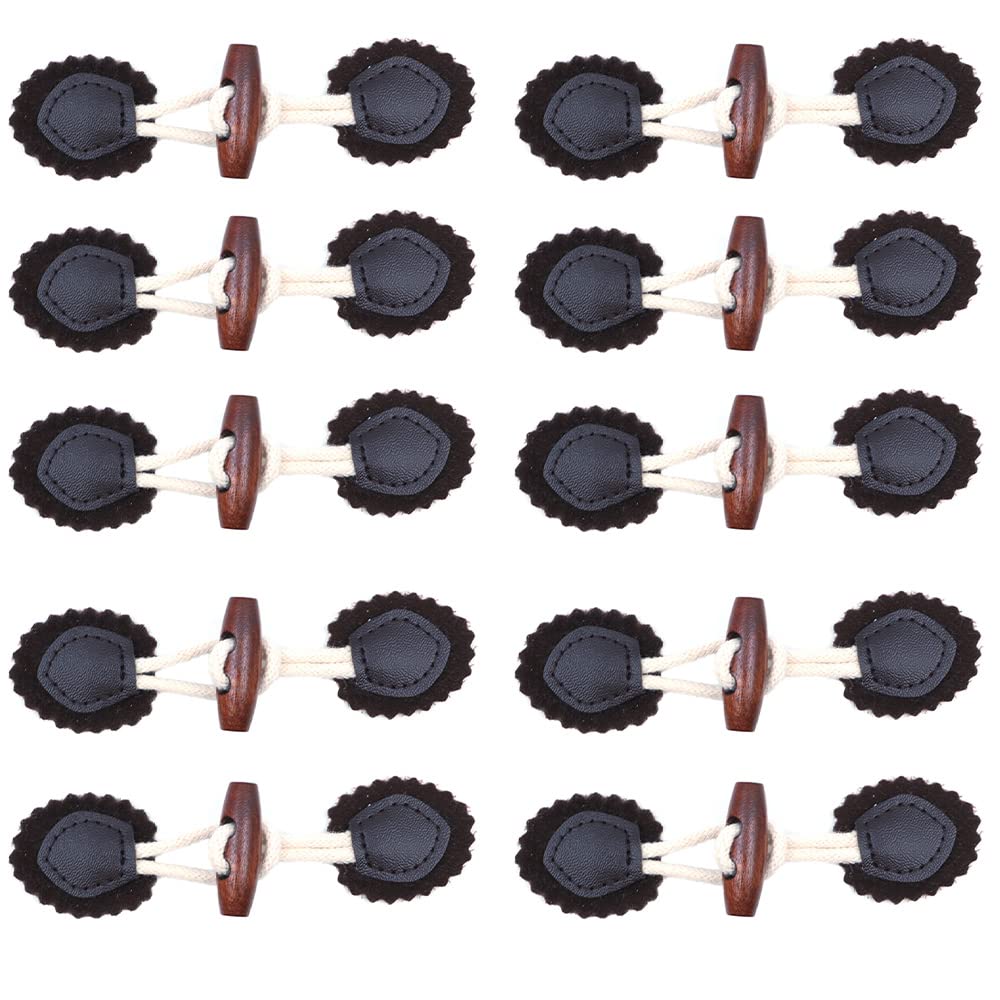 Cenpek Brown 10 Paires Leather Horn Toggle Buttons, Coat Toggle Closure Buttons, Sewing Wooden Handmade Horn Buttons, For Coats Jacket Windbreakers Sweater Diy Decoration