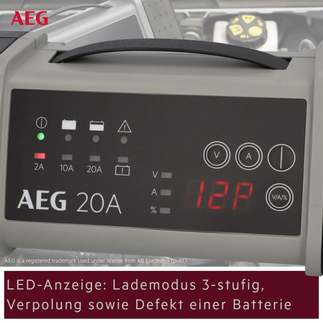 AEG 97025 Microprocessor Battery Charger LT 20 Amp for 12/24 V, 9-Stage, Power Supply, Automatic Temperature Compensation, Black/Grey