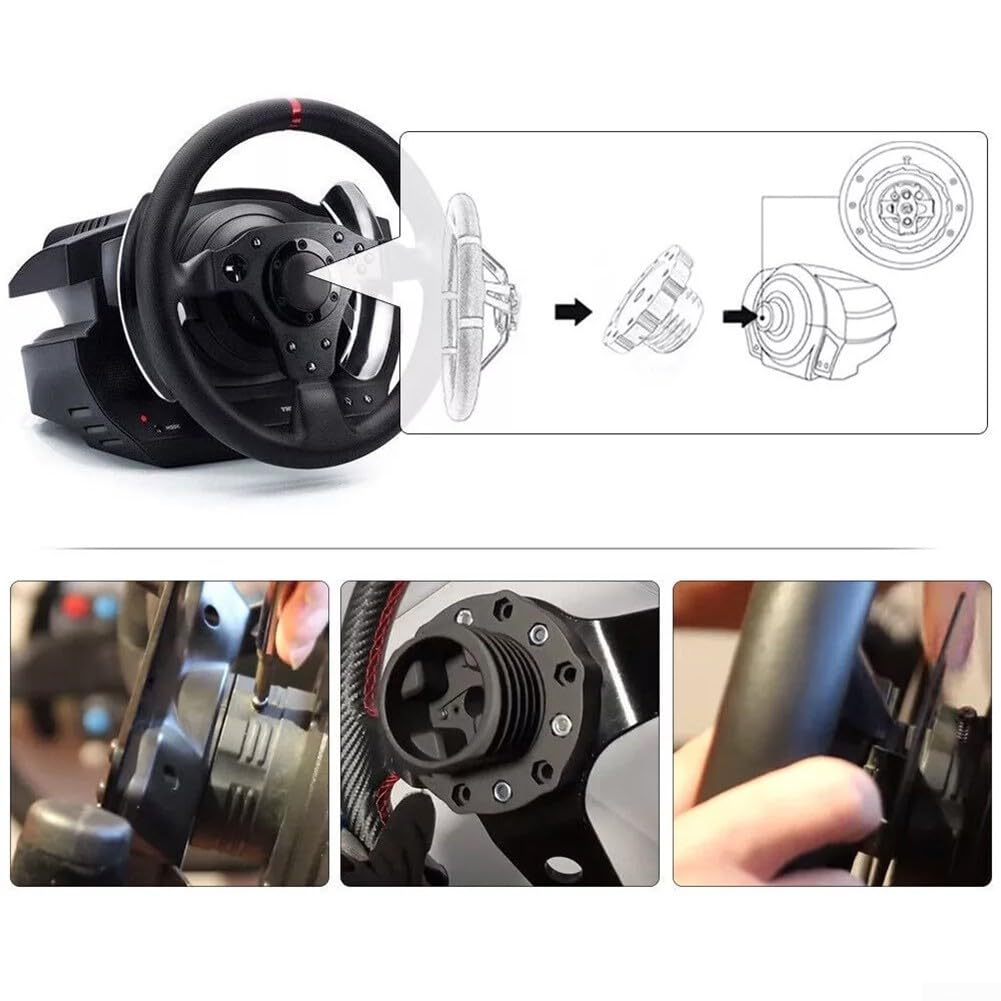Adaptador de volante de aluminio para ruedas de carreras Thrustmaster T300 y T500 - Kit de montaje de buje PCD de 73 mm con pernos y llave, negro/rojo (negro)